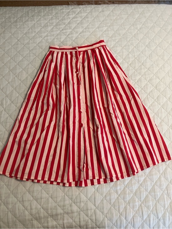 Compania Fantastica Dresses & Skirts - Striped Red and Cream A-Line Midi Skirt